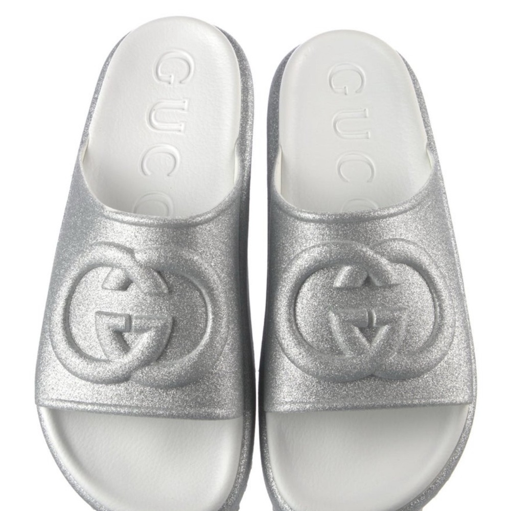 NWT Gucci Silver Slide Sandals US 11 EU 41